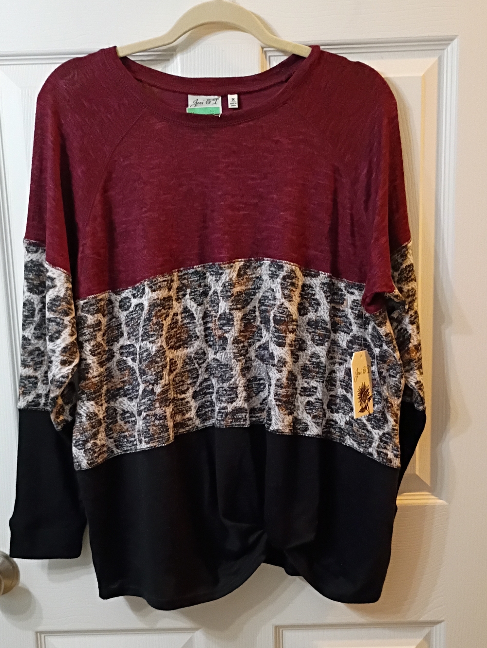 Joei & I Maroon Colorblock Crew Neck Sweater